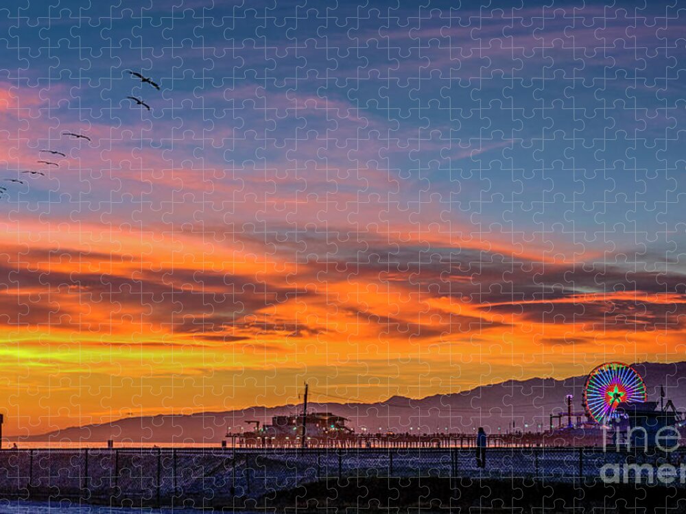 arts puzzles Jigsaw Puzzle Santa Monica Pier Sunset California Scenery 1000-Pieces 